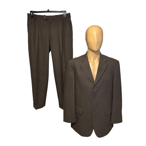 Pronto-Uomo 100% Wool Super 100's Suit Pants Mens Size 40 S Gray Pinstripe - Picture 2 of 15
